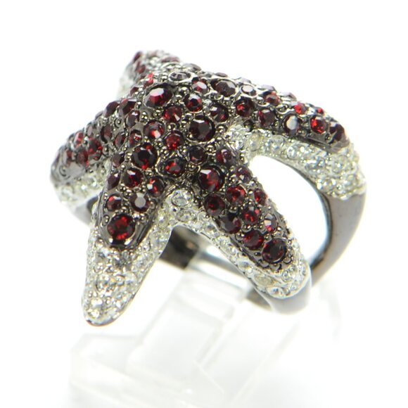 Kenneth Jay Lane KJL Gunmetal Crystal Starfish Cocktail Ring - Picture 4 of 6